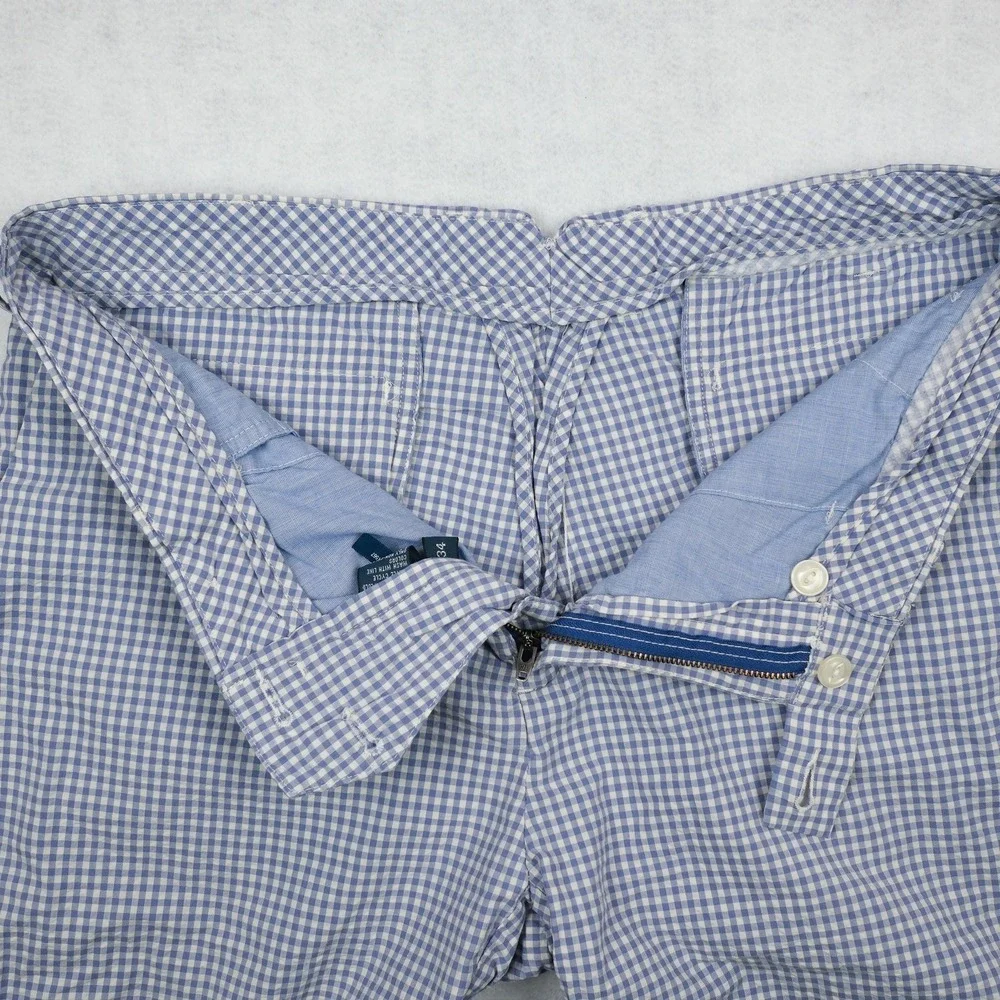 VTG Polo Ralph Lauren Shorts Mens 34 White Blue Gingham Checks Chino Preppy Golf